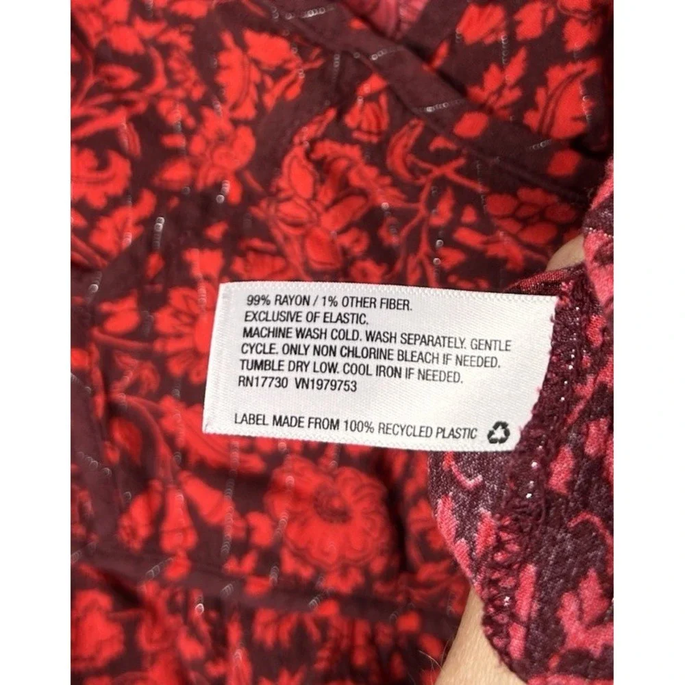 Knox Rose Women's Red Floral Boho Peasant Fairy Long Sleeve Shirt Size Large - Picture 4 of 10